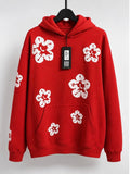 FLOWER FLEECE PULLOVER HOODIE - RED