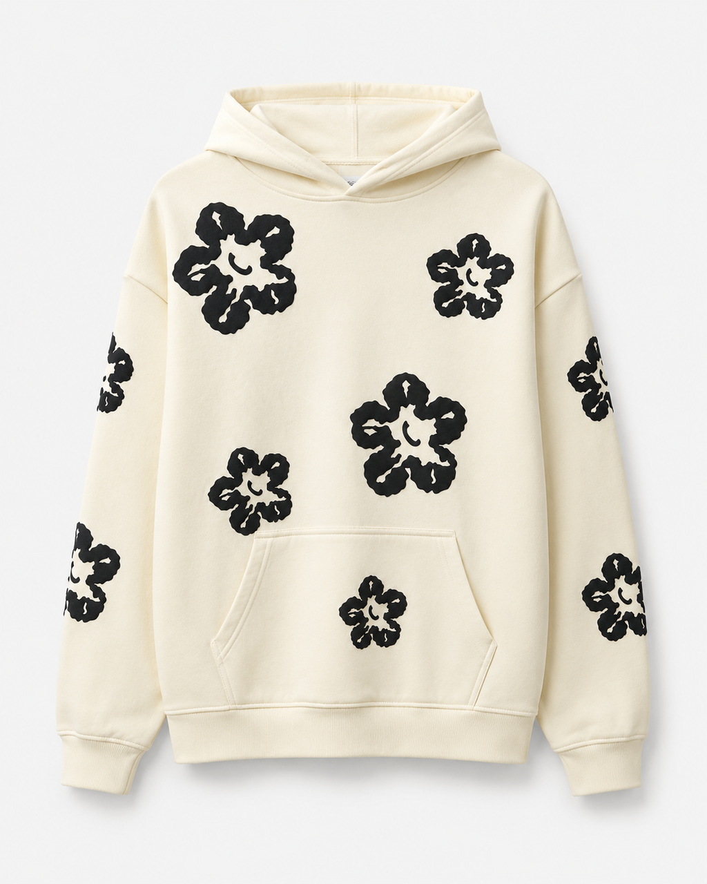 FLOWER FLEECE PULLOVER HOODIE - NATURAL
