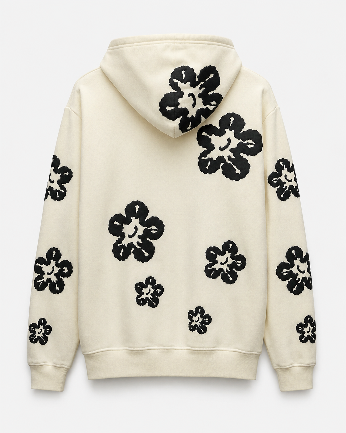 FLOWER FLEECE PULLOVER HOODIE - NATURAL