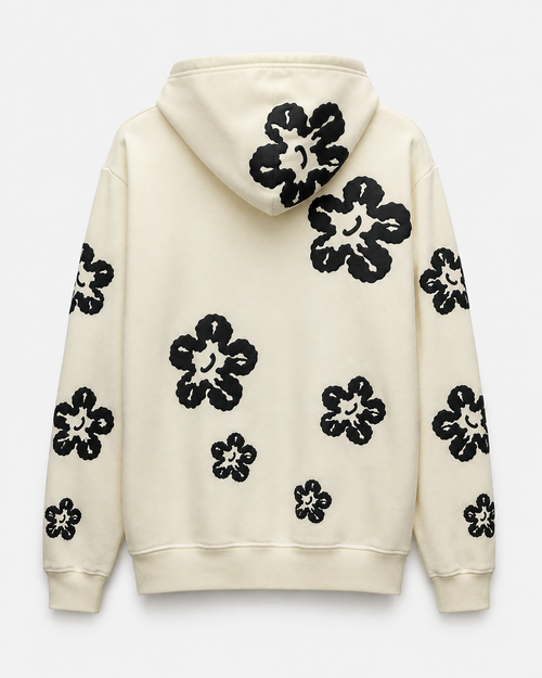 FLOWER FLEECE PULLOVER HOODIE - NATURAL