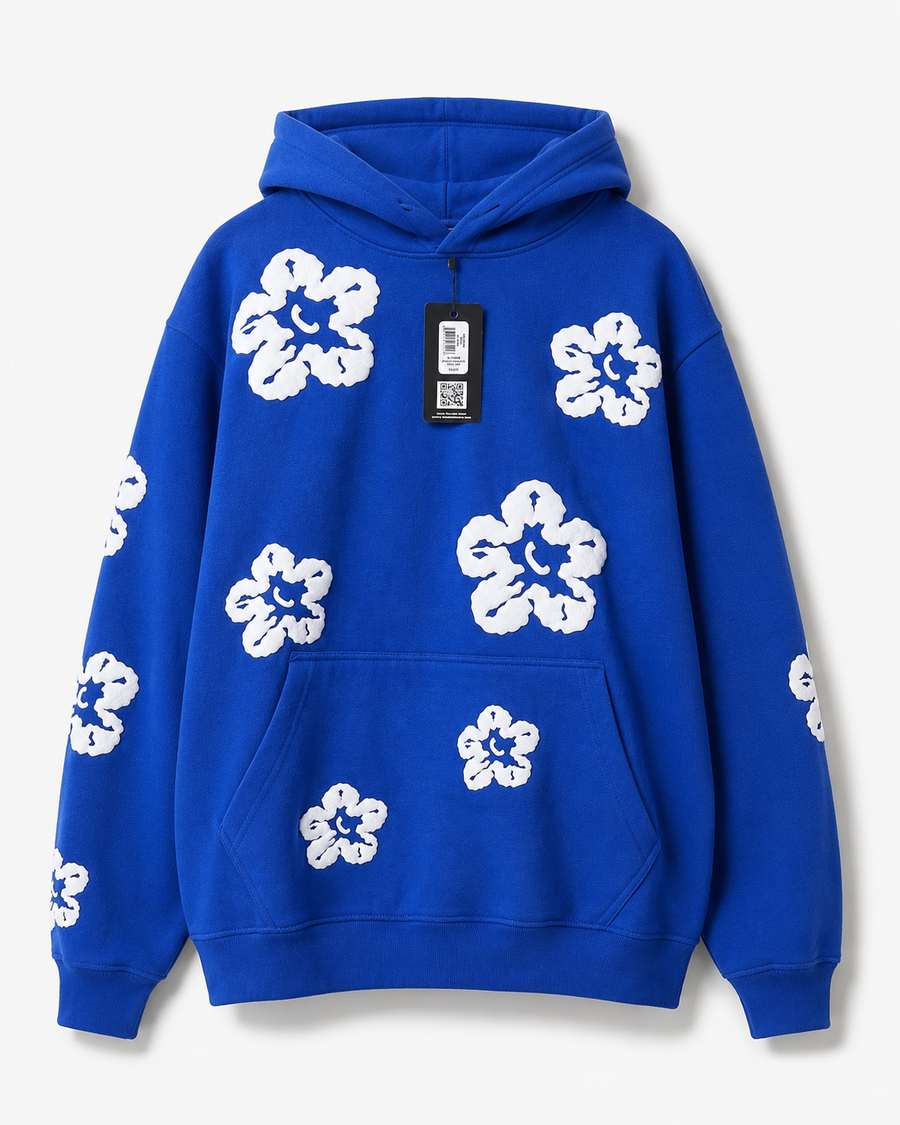 FLOWER FLEECE PULLOVER HOODIE - ROYAL