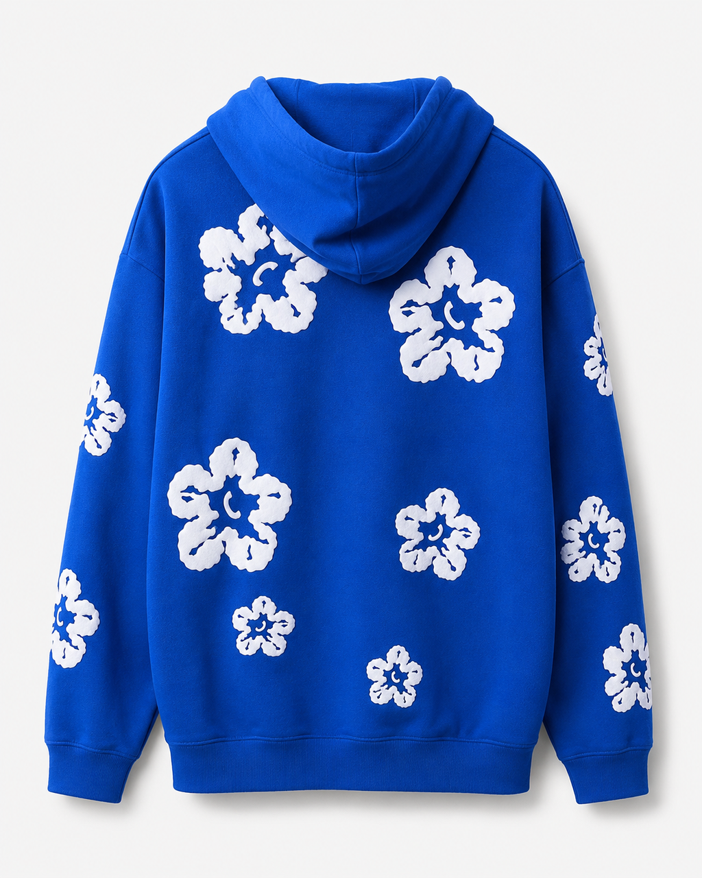 FLOWER FLEECE PULLOVER HOODIE - ROYAL