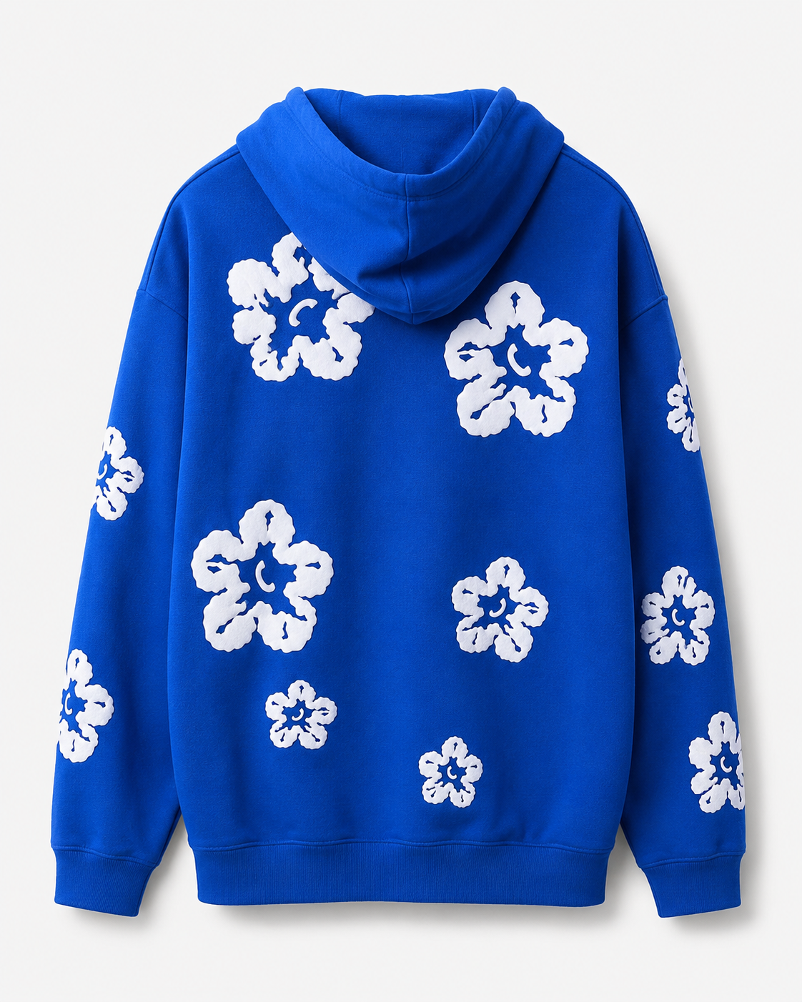 FLOWER FLEECE PULLOVER HOODIE - ROYAL