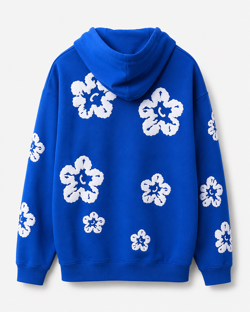 FLOWER FLEECE PULLOVER HOODIE - ROYAL