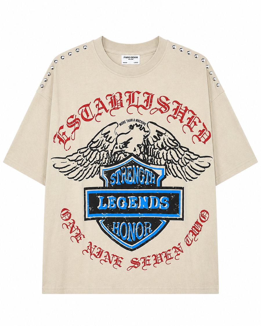 MEN'S ESTABLISHED STUDDED S/SLV TEE - STONE