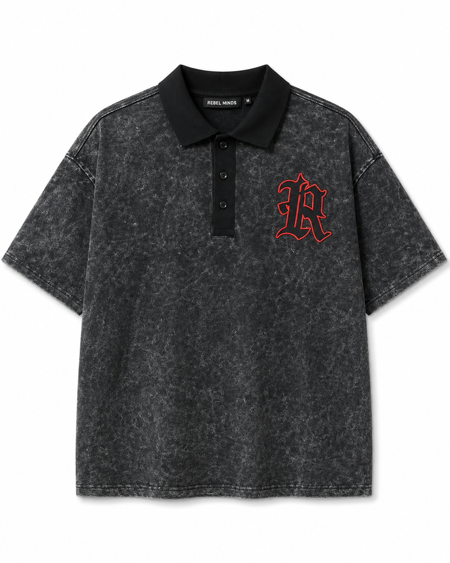 Rebel Minds Spartans Acid-Wash Polo – Black