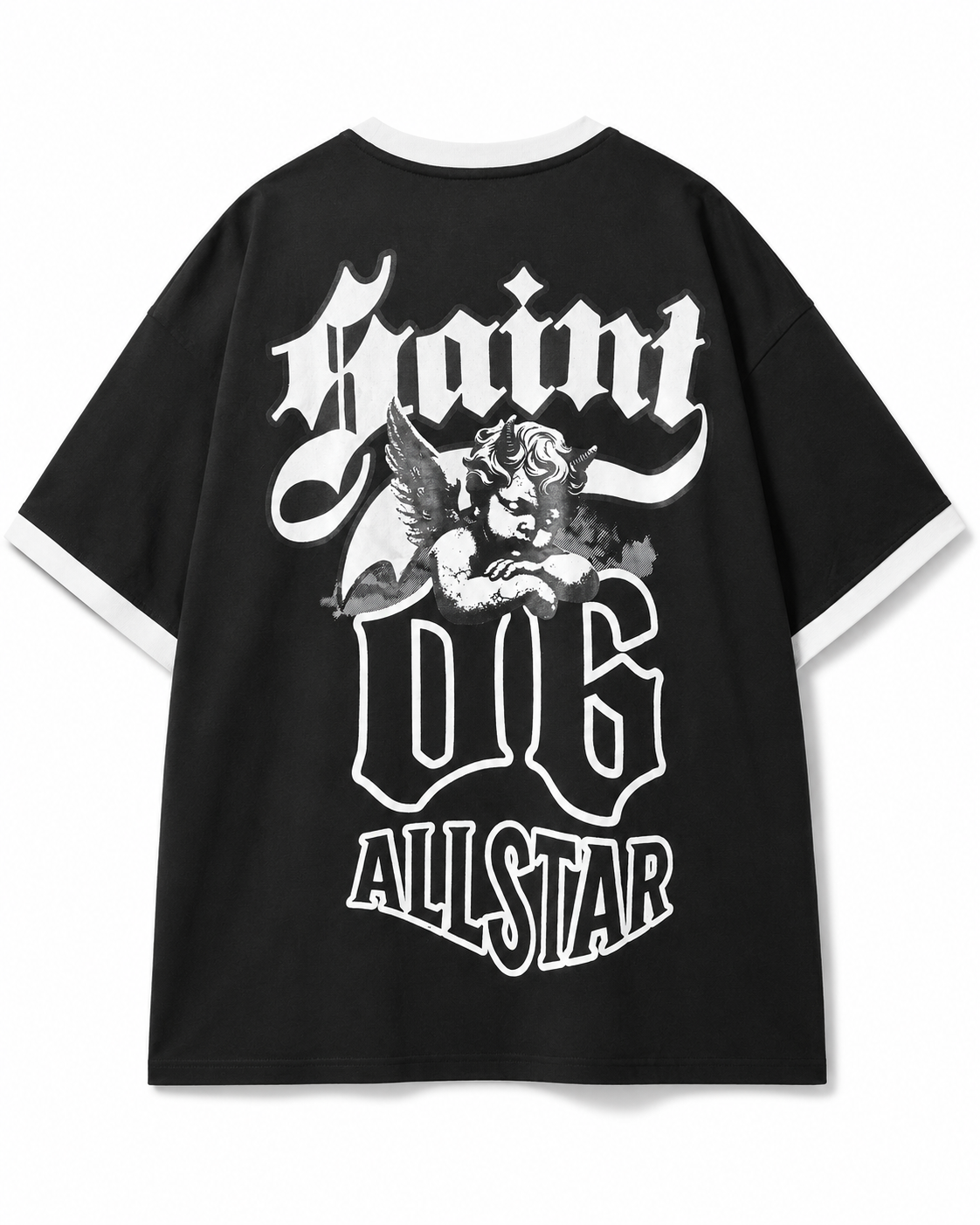 Rebel Minds Saint 06 All Star Ringer Tee – Black
