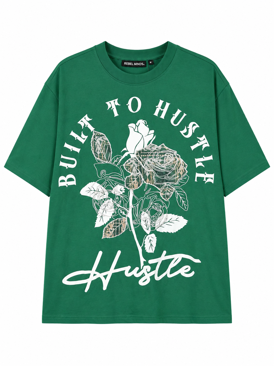 Rebel Minds Built to Hustle Floral Tee – Hunter Green