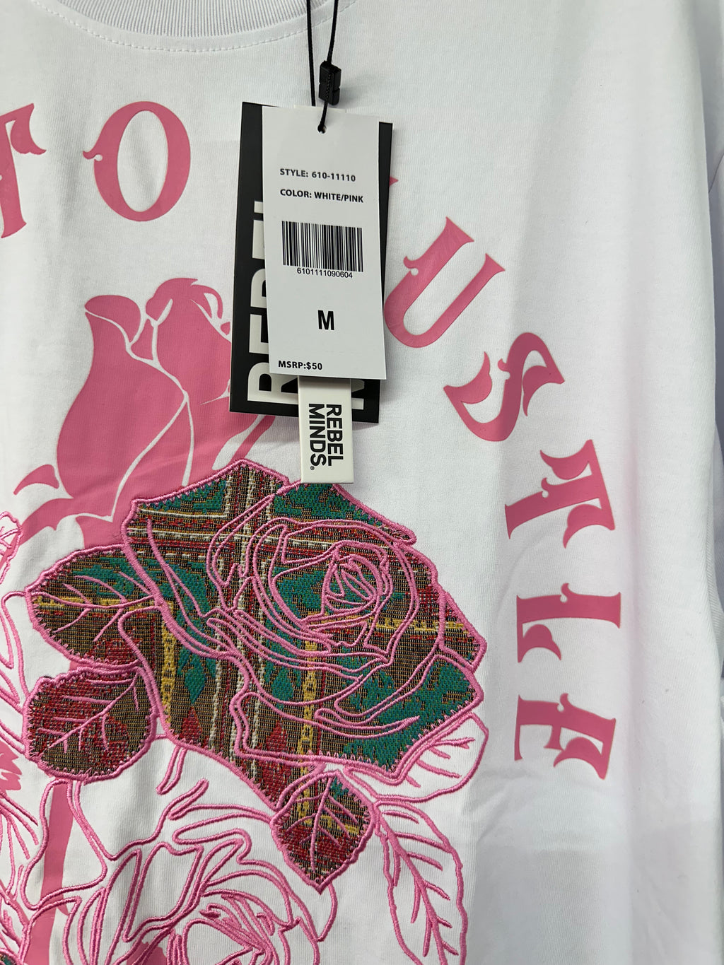 Rebel Minds Built to Hustle Floral Tee – White/Pink