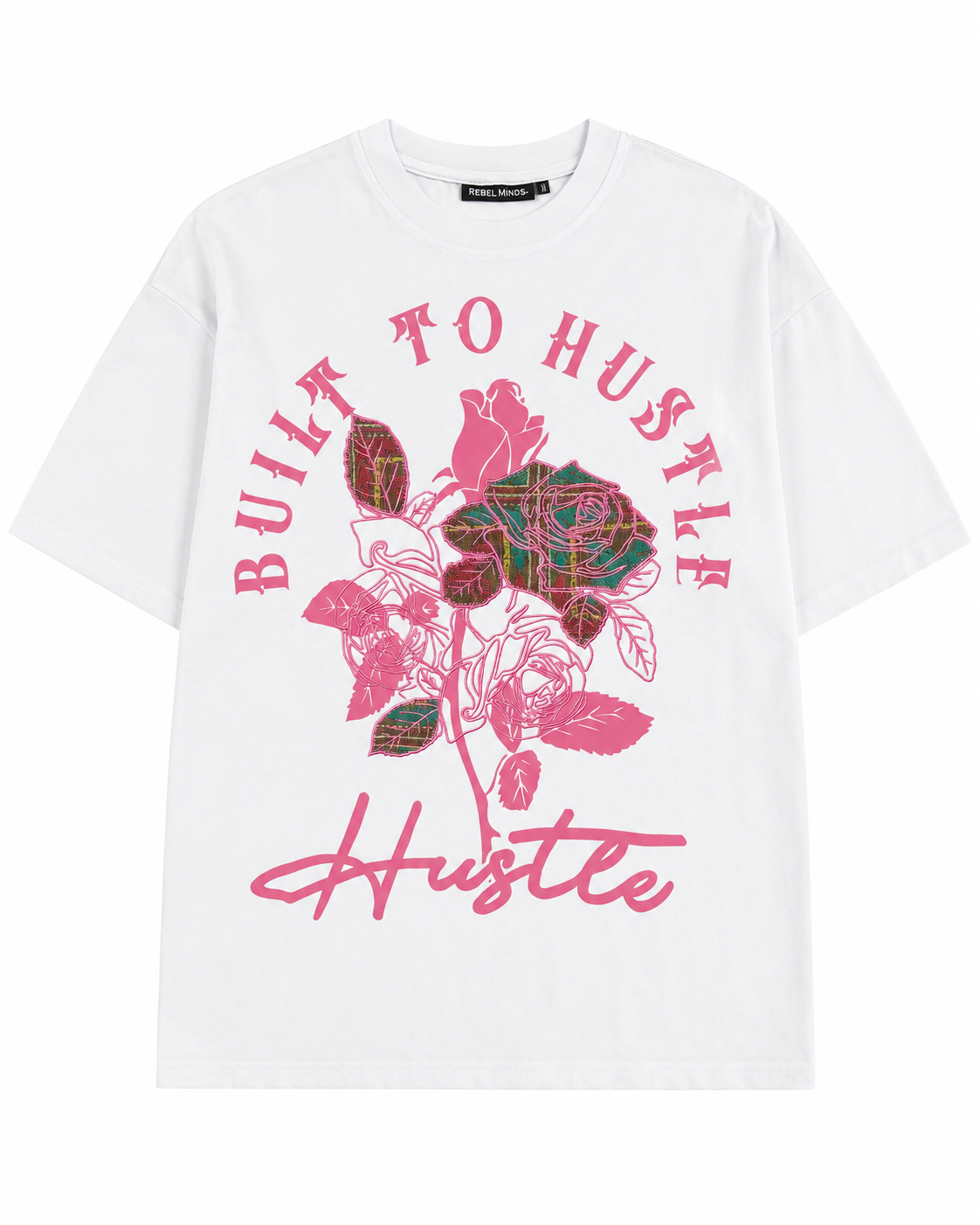Rebel Minds Built to Hustle Floral Tee – White/Pink