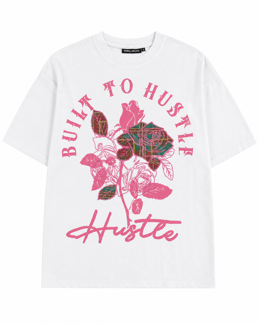 Rebel Minds Built to Hustle Floral Tee – White/Pink