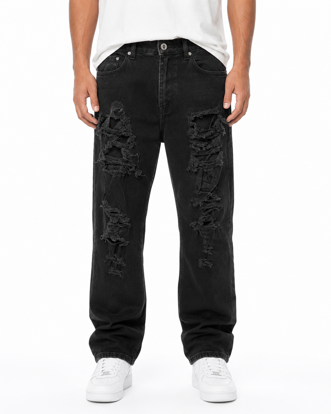 MEN'S CHOPPED RELAXED STRAIGHT DENIM PANT - JET BLACK