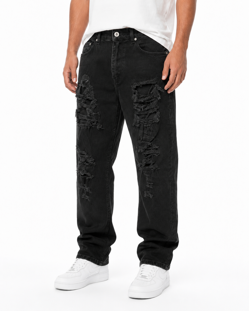 MEN'S CHOPPED RELAXED STRAIGHT DENIM PANT - JET BLACK