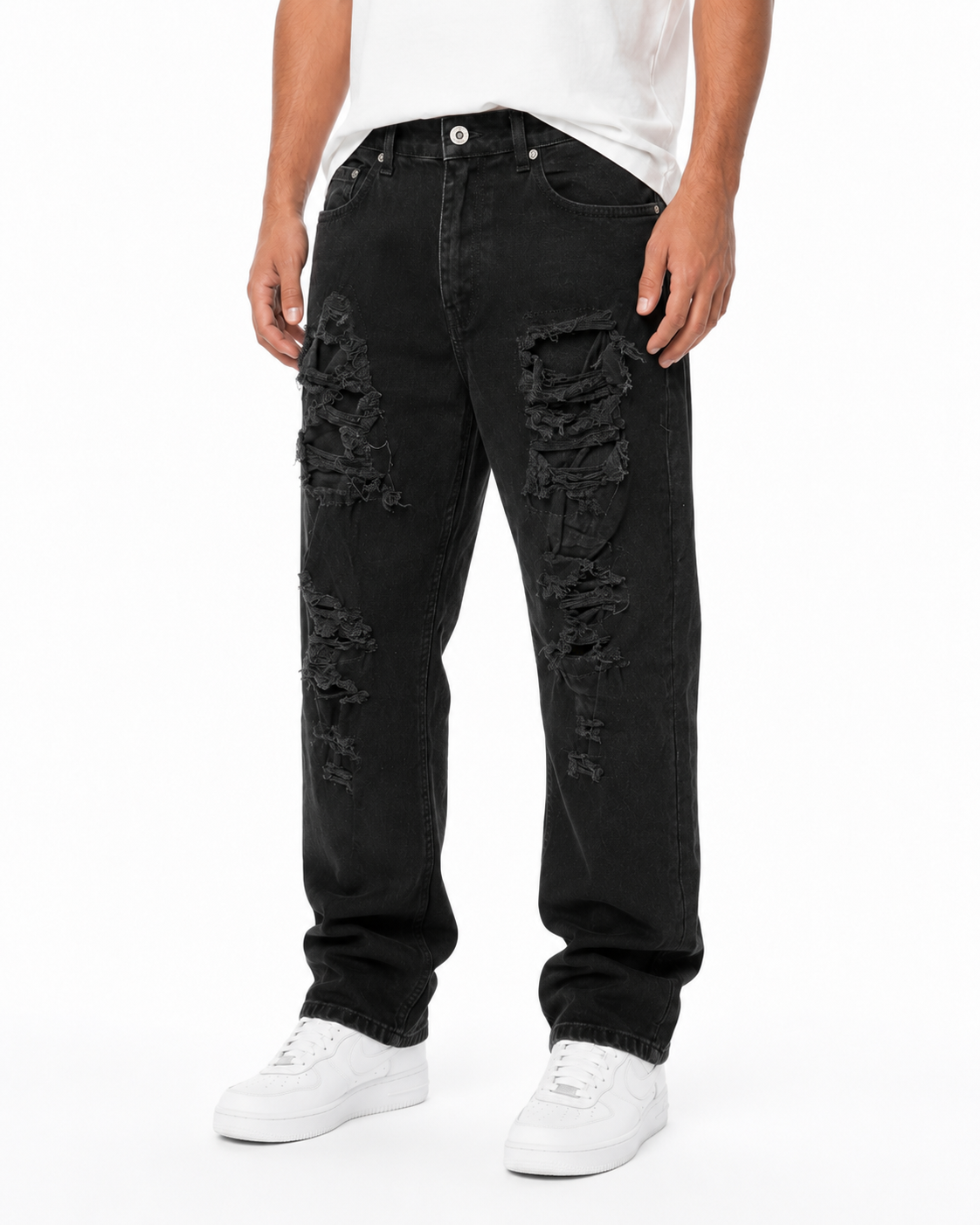 MEN'S CHOPPED RELAXED STRAIGHT DENIM PANT - JET BLACK
