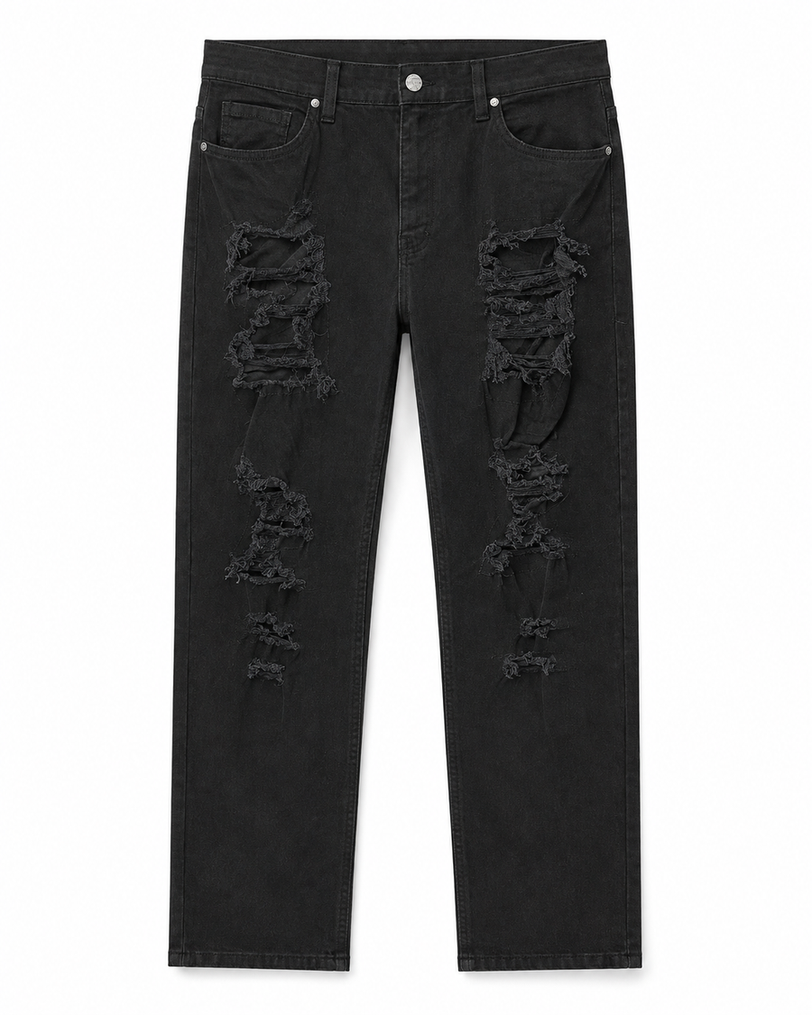 MEN'S CHOPPED RELAXED STRAIGHT DENIM PANT - JET BLACK