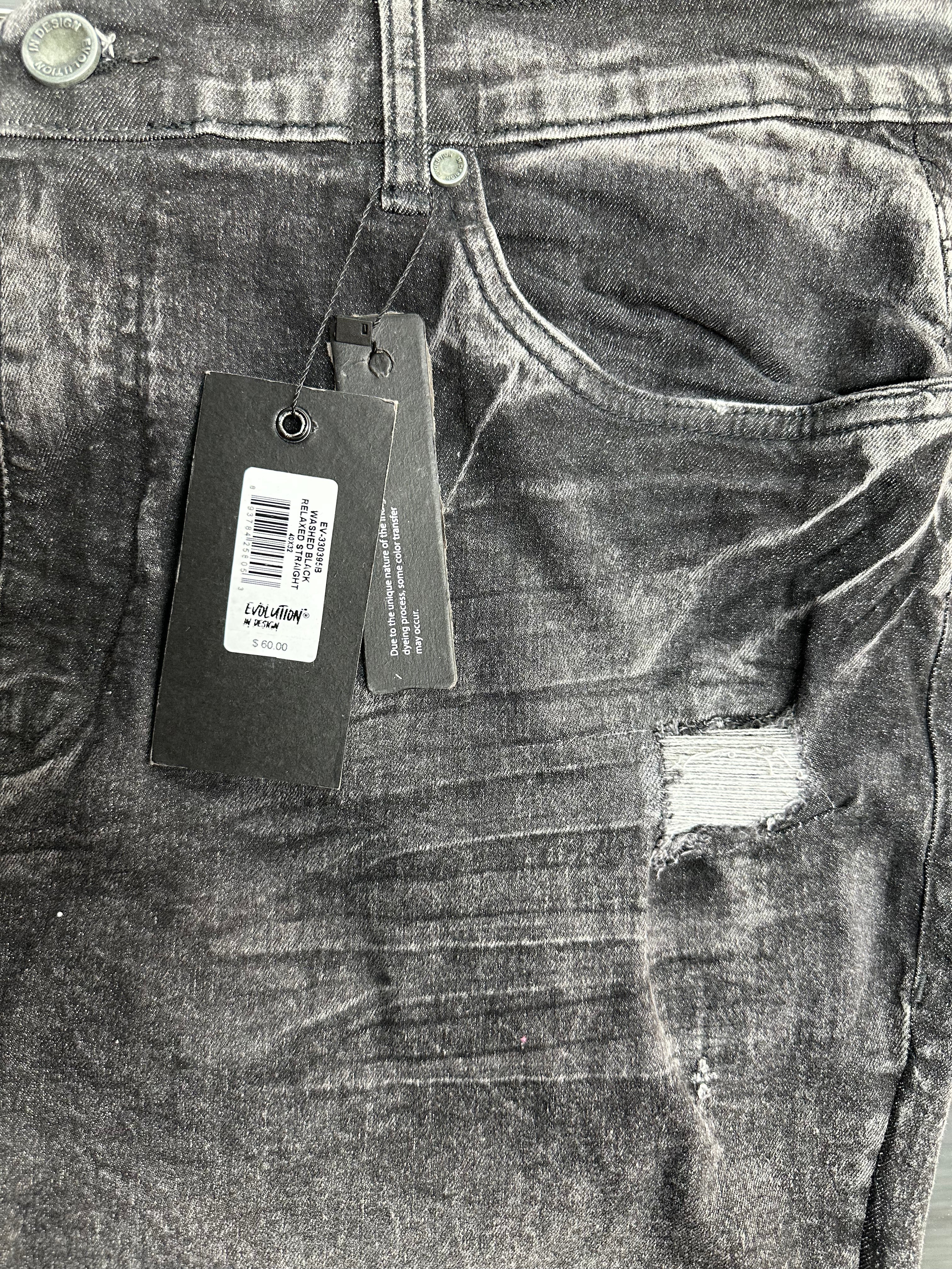MEN'S CLASSIC BLEACHED SLIM STRAIGHT DENIM PANT COLLECTION - WASH BLK