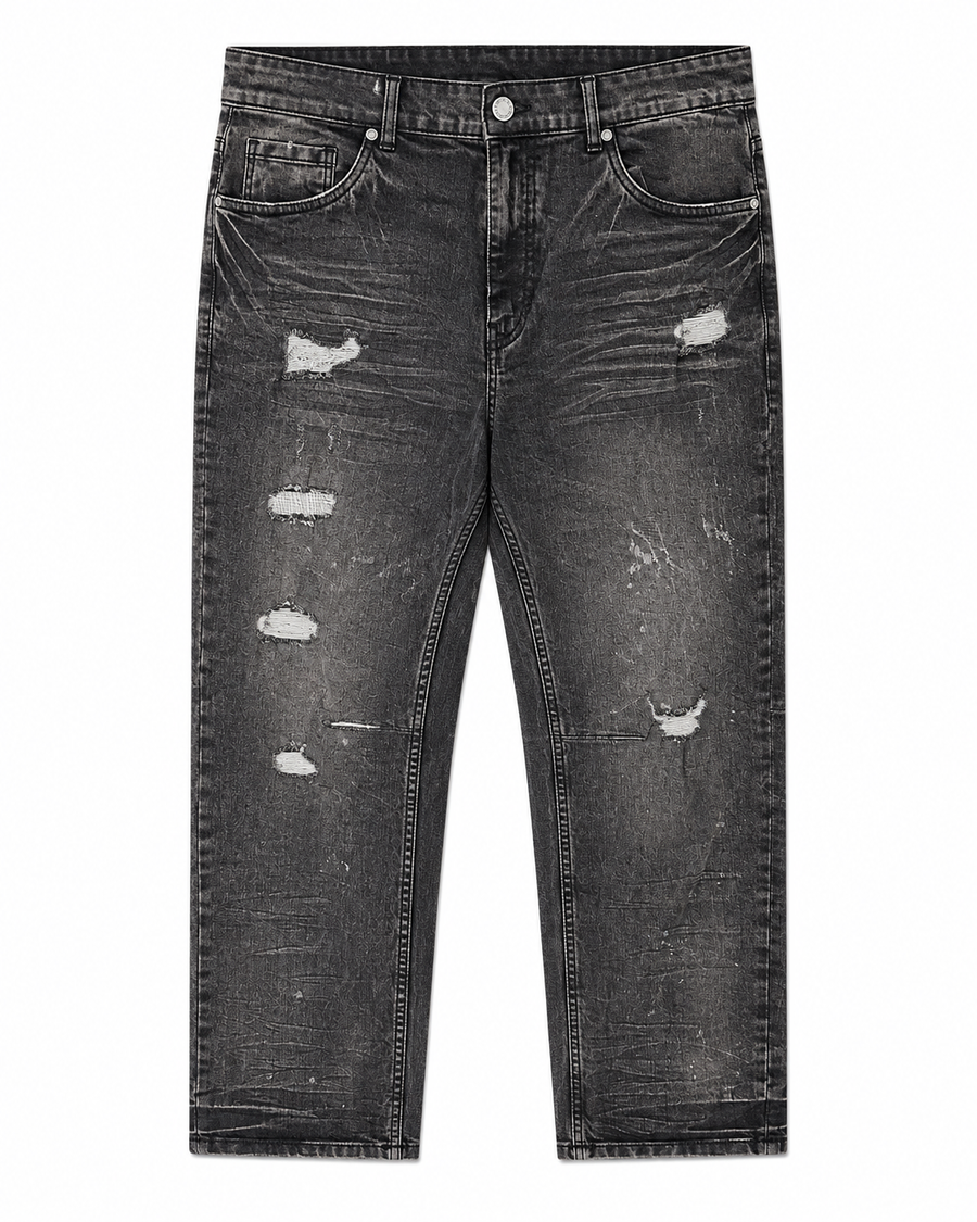 MEN'S CLASSIC BLEACHED SLIM STRAIGHT DENIM PANT COLLECTION - WASH BLK
