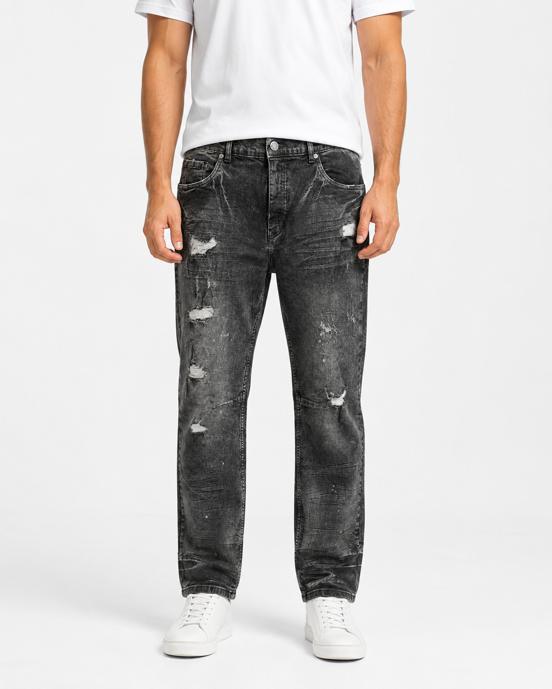 MEN'S CLASSIC BLEACHED SLIM STRAIGHT DENIM PANT COLLECTION - WASH BLK