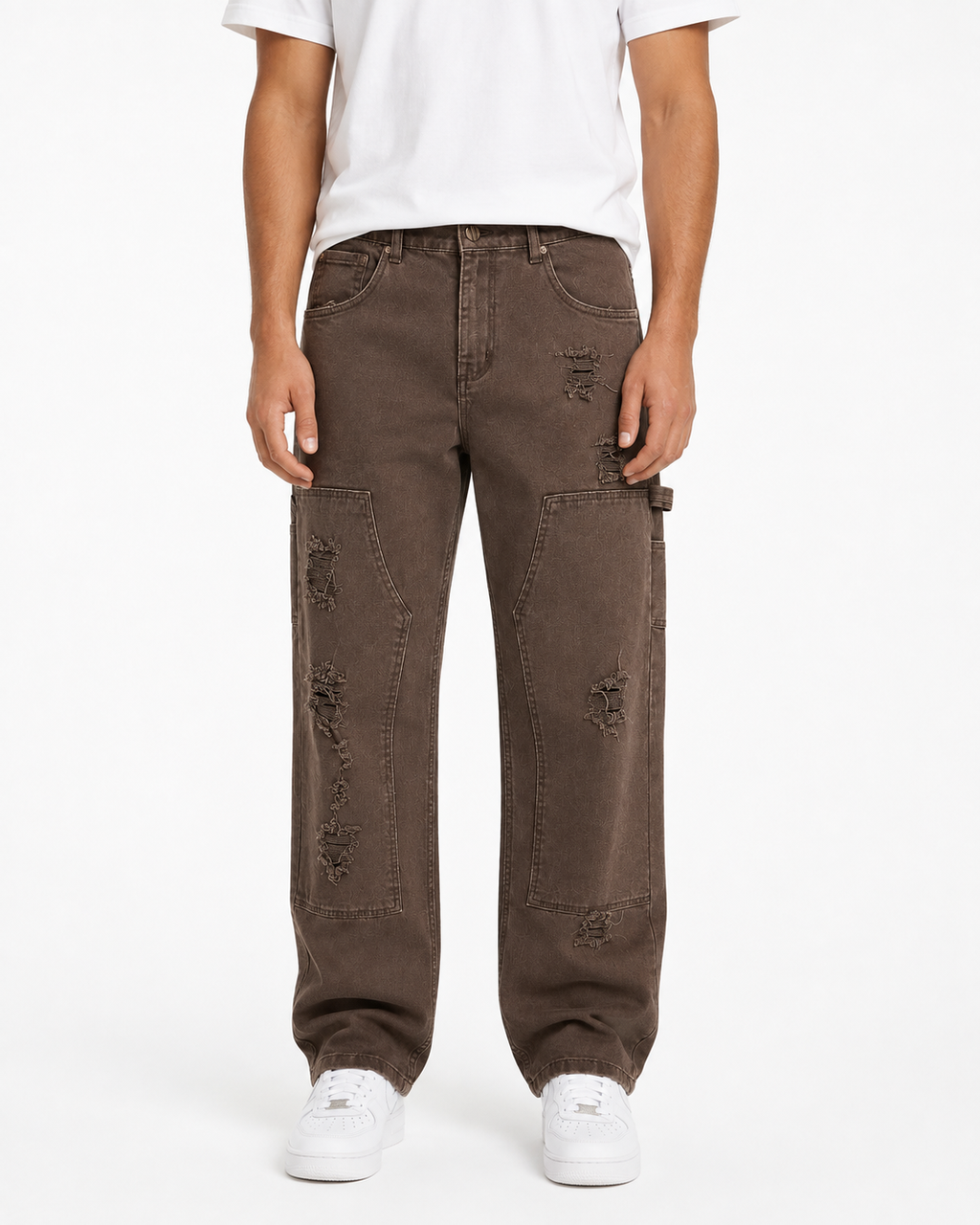 MEN'S DISTRESSED RELAXED TWILL PANT COLLECTION - BROWN