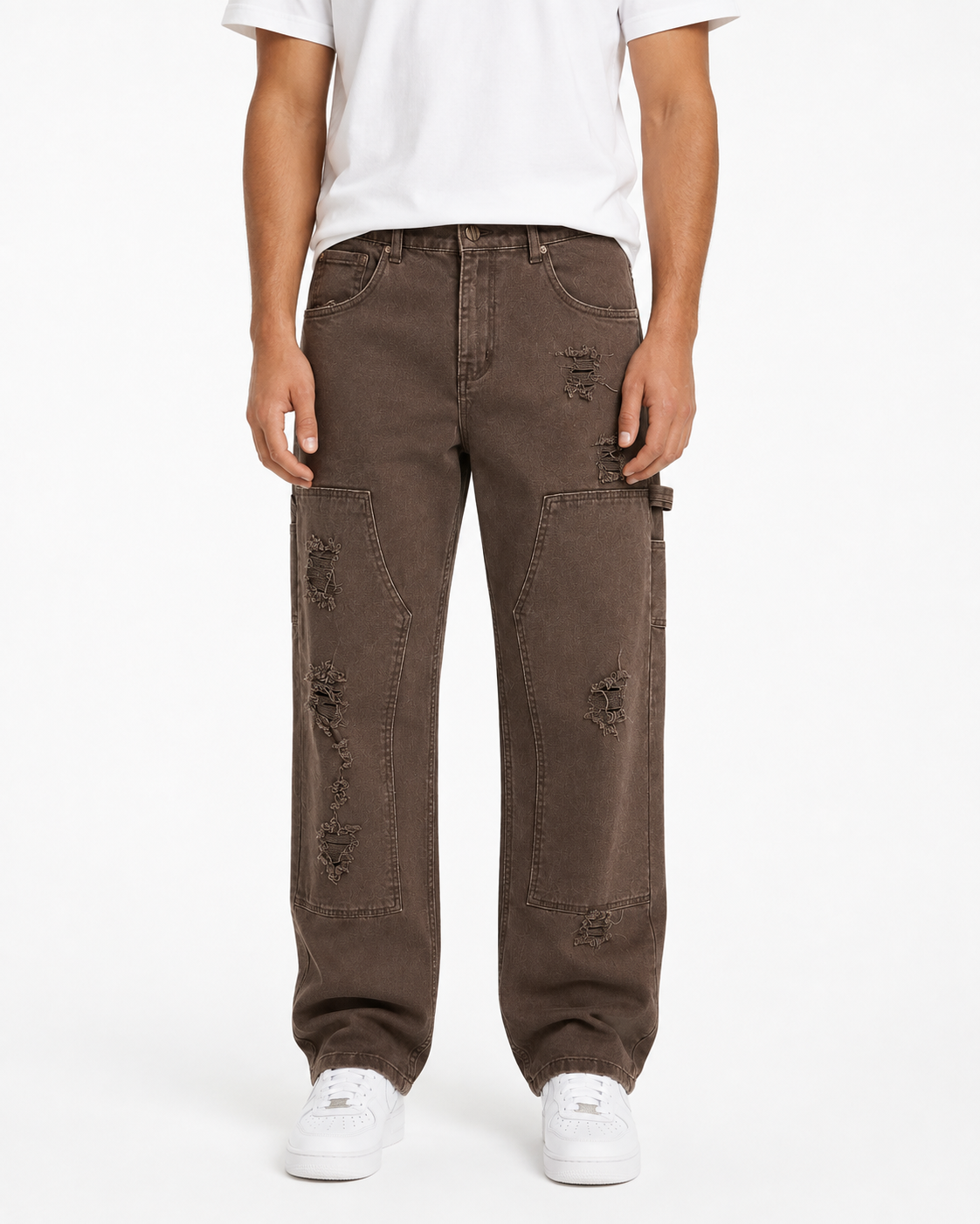 MEN'S DISTRESSED RELAXED TWILL PANT COLLECTION - BROWN