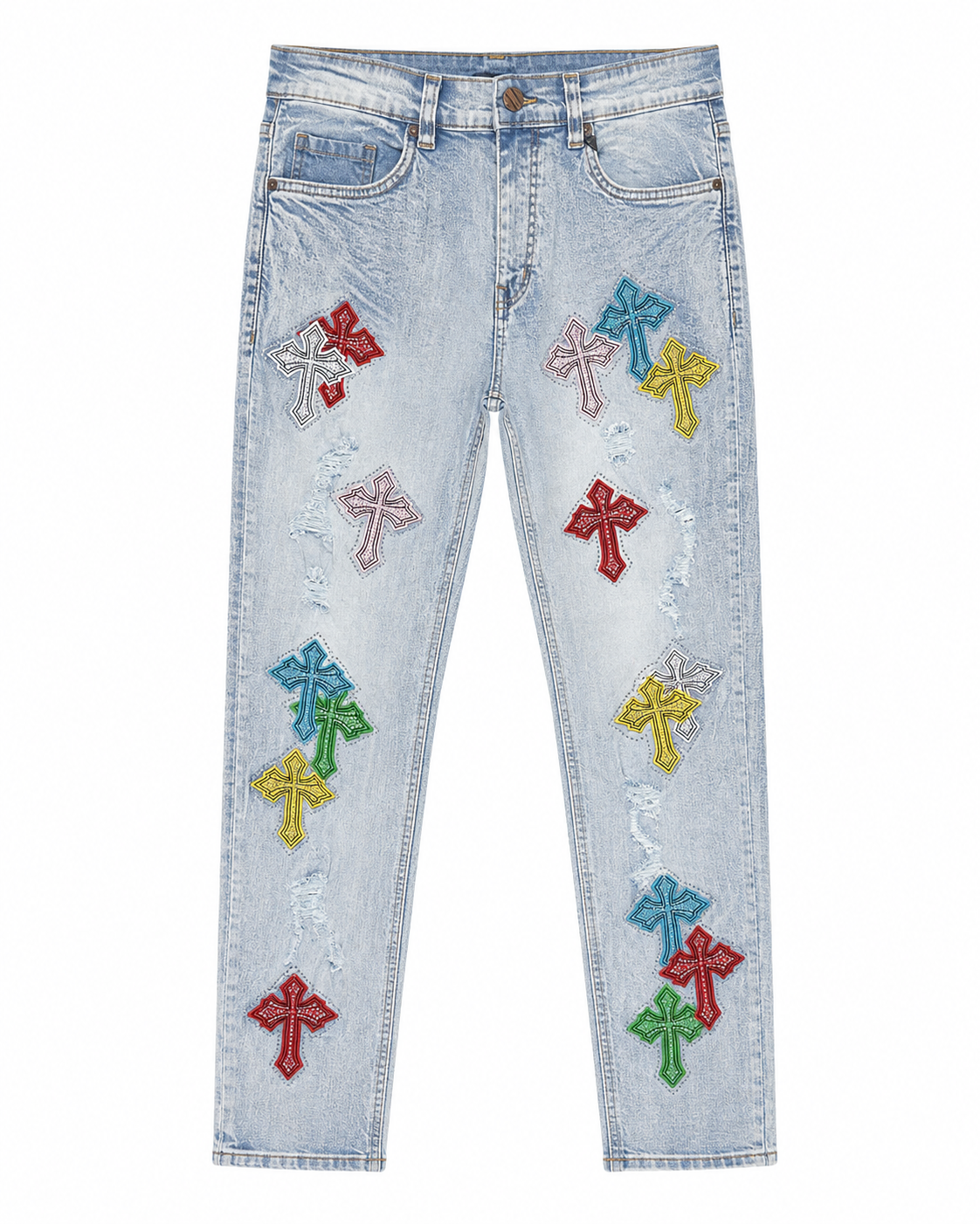 MEN'S SLIM CRYSTAL TEMPLAR DENIM PANT - I.BLU/MUL