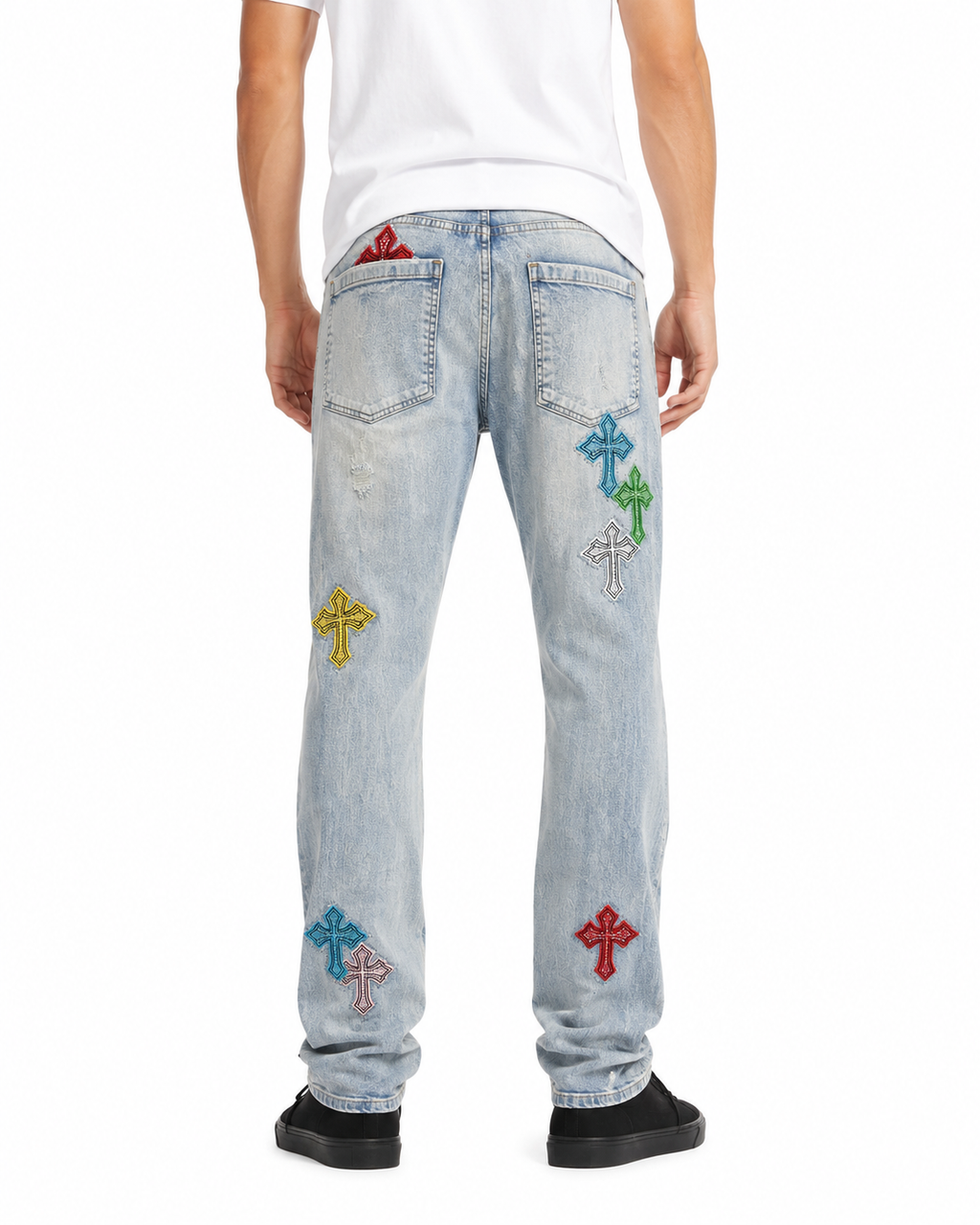 MEN'S SLIM CRYSTAL TEMPLAR DENIM PANT - I.BLU/MUL