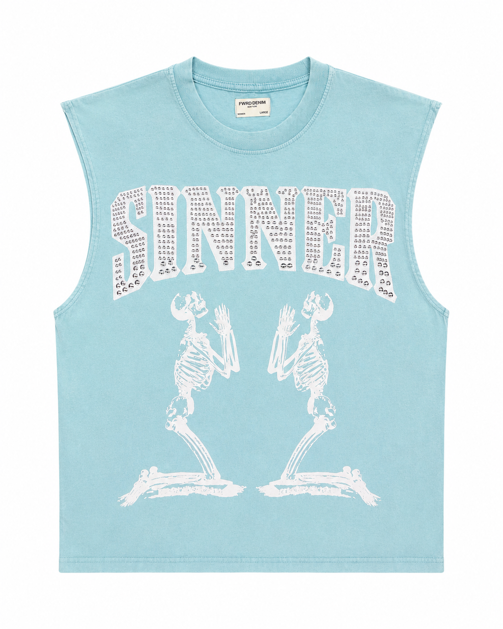 FWRD Denim Sinner Rhinestone Skeleton Muscle Tee – Aqua