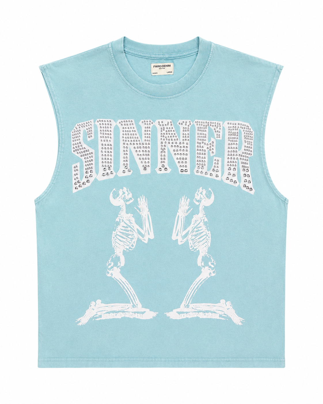 FWRD Denim Sinner Rhinestone Skeleton Muscle Tee – Aqua