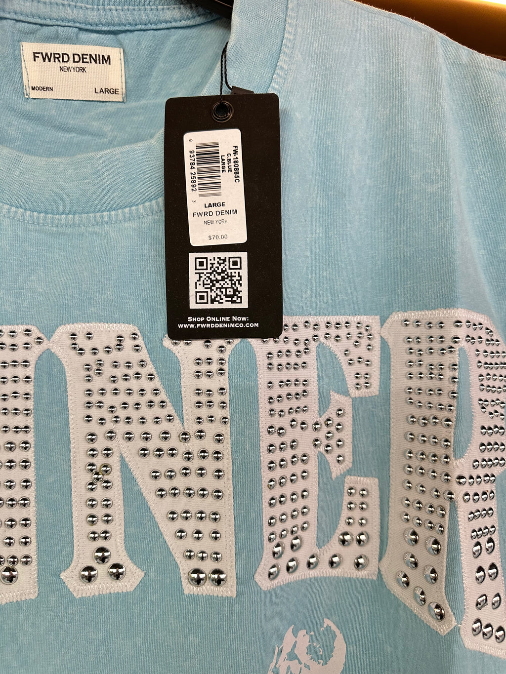 FWRD Denim Sinner Rhinestone Skeleton Muscle Tee – Aqua