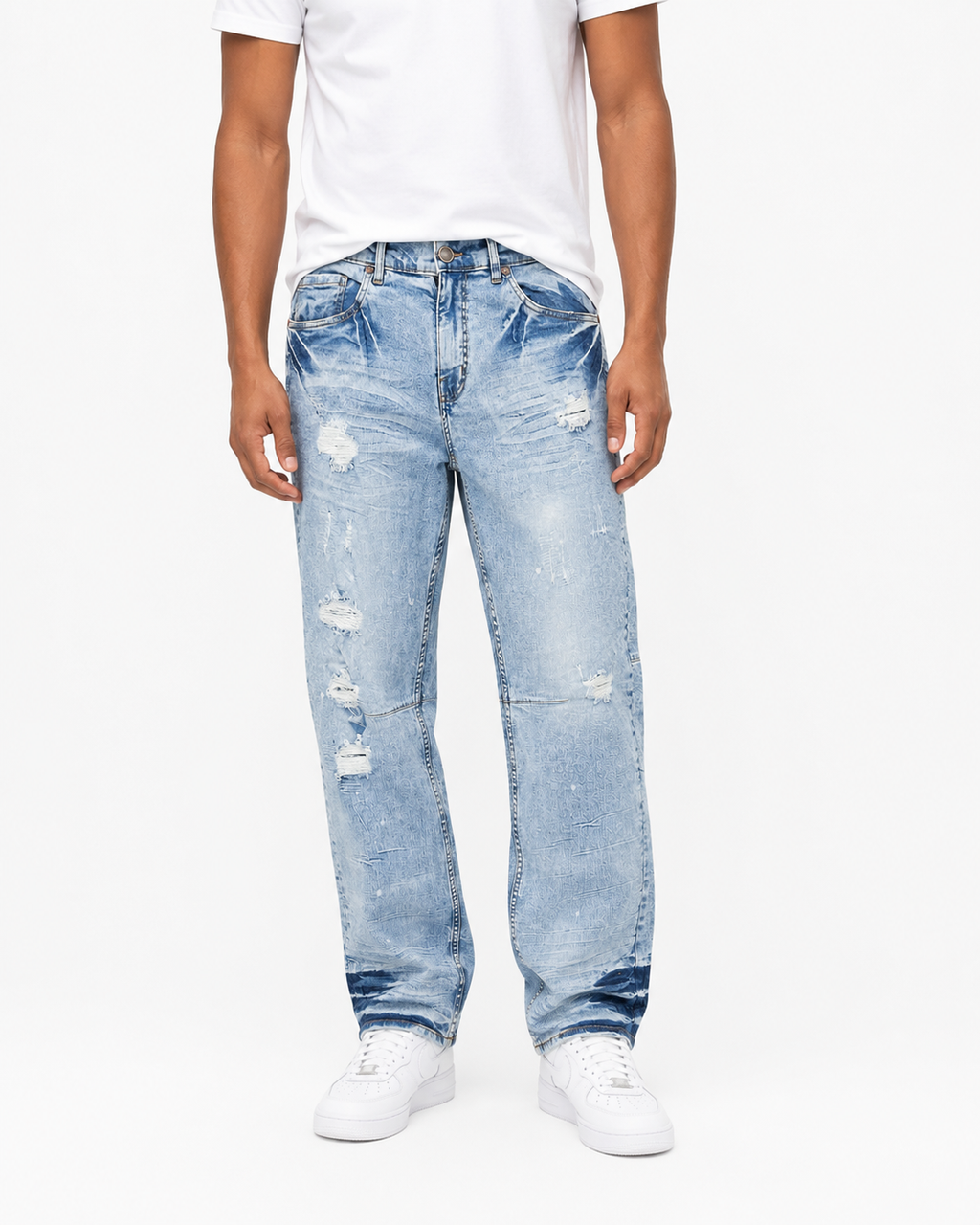 MEN'S CLASSIC BLEACHED SLIM STRAIGHT DENIM PANT COLLECTION - ICE BLUE
