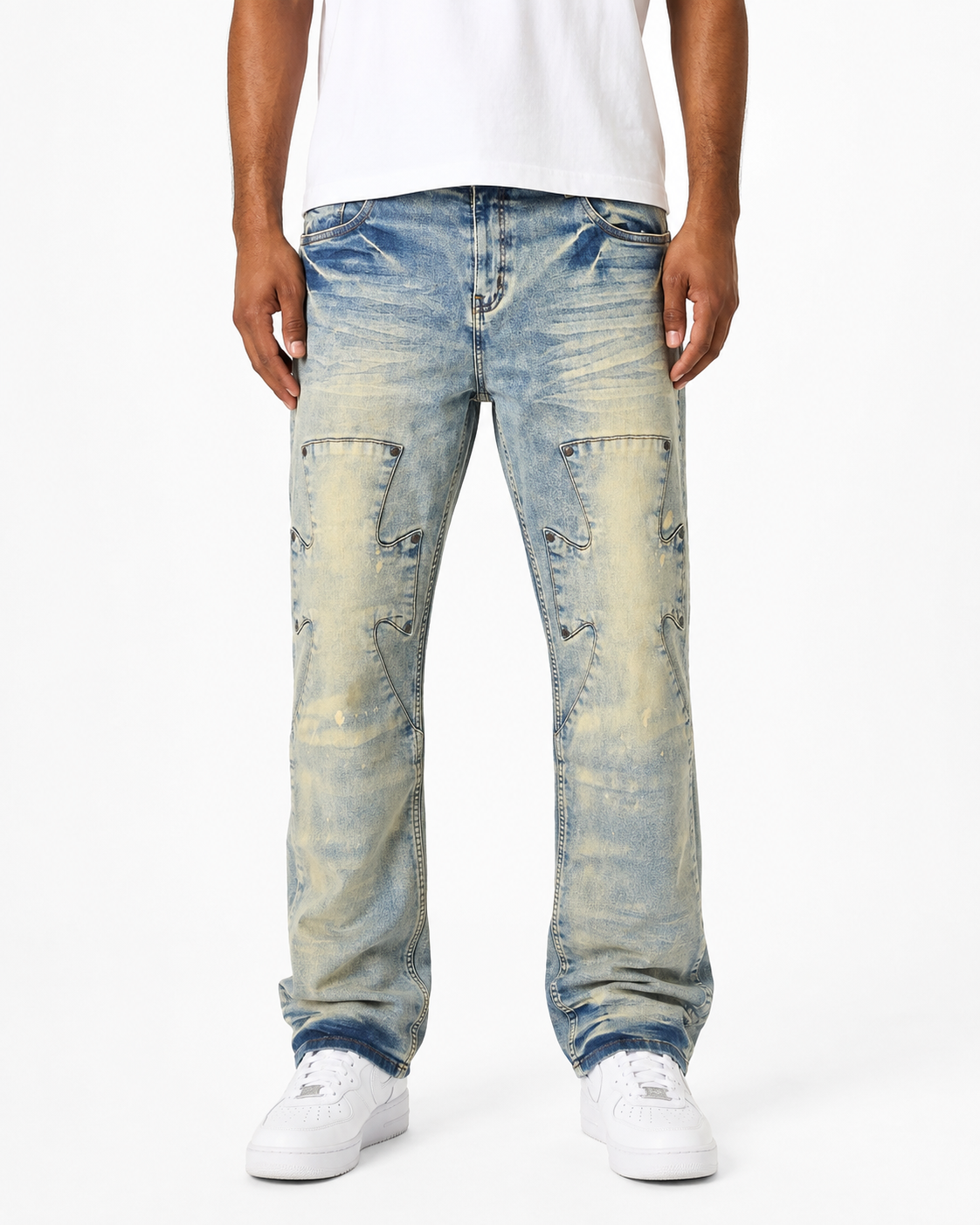 FWRD DENIM Cross-Panel Straight-Leg Jeans – Light Tint