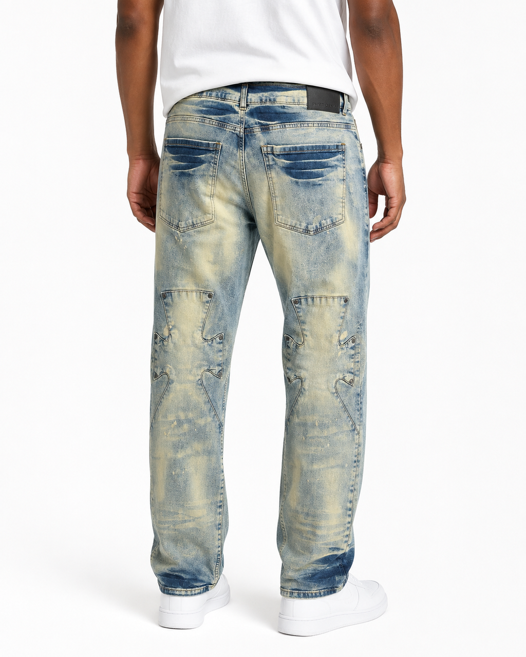 FWRD DENIM Cross-Panel Straight-Leg Jeans – Light Tint