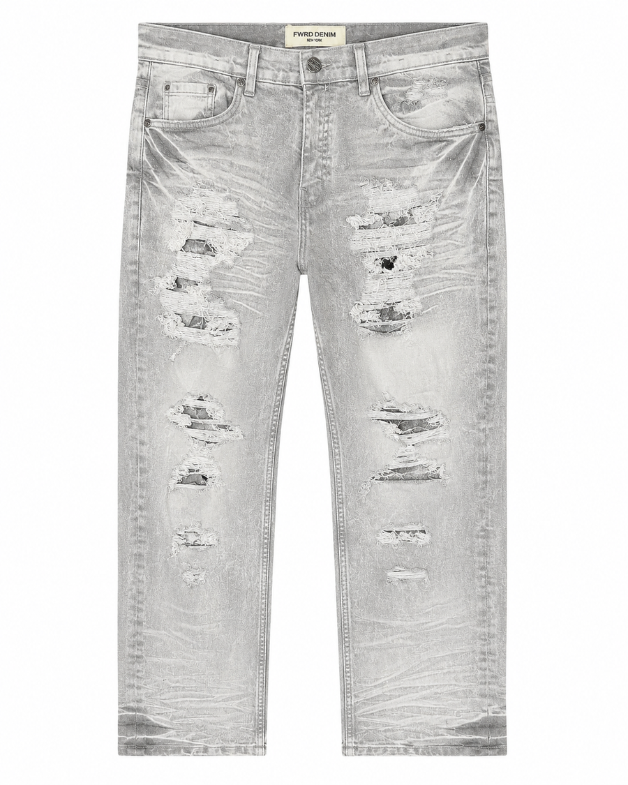 MEN'S CHOPPED RELAXED STRAIGHT DENIM PANT - GREY