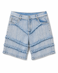 FWRD DENIM FRAY CRYSTAL DENIM SHORTS - ICE BLUE