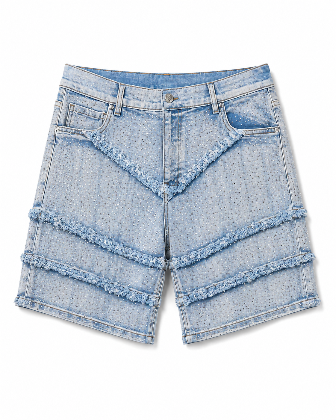 FWRD DENIM FRAY CRYSTAL DENIM SHORTS - ICE BLUE