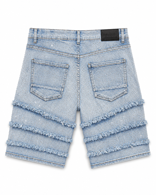 FWRD DENIM FRAY CRYSTAL DENIM SHORTS - ICE BLUE