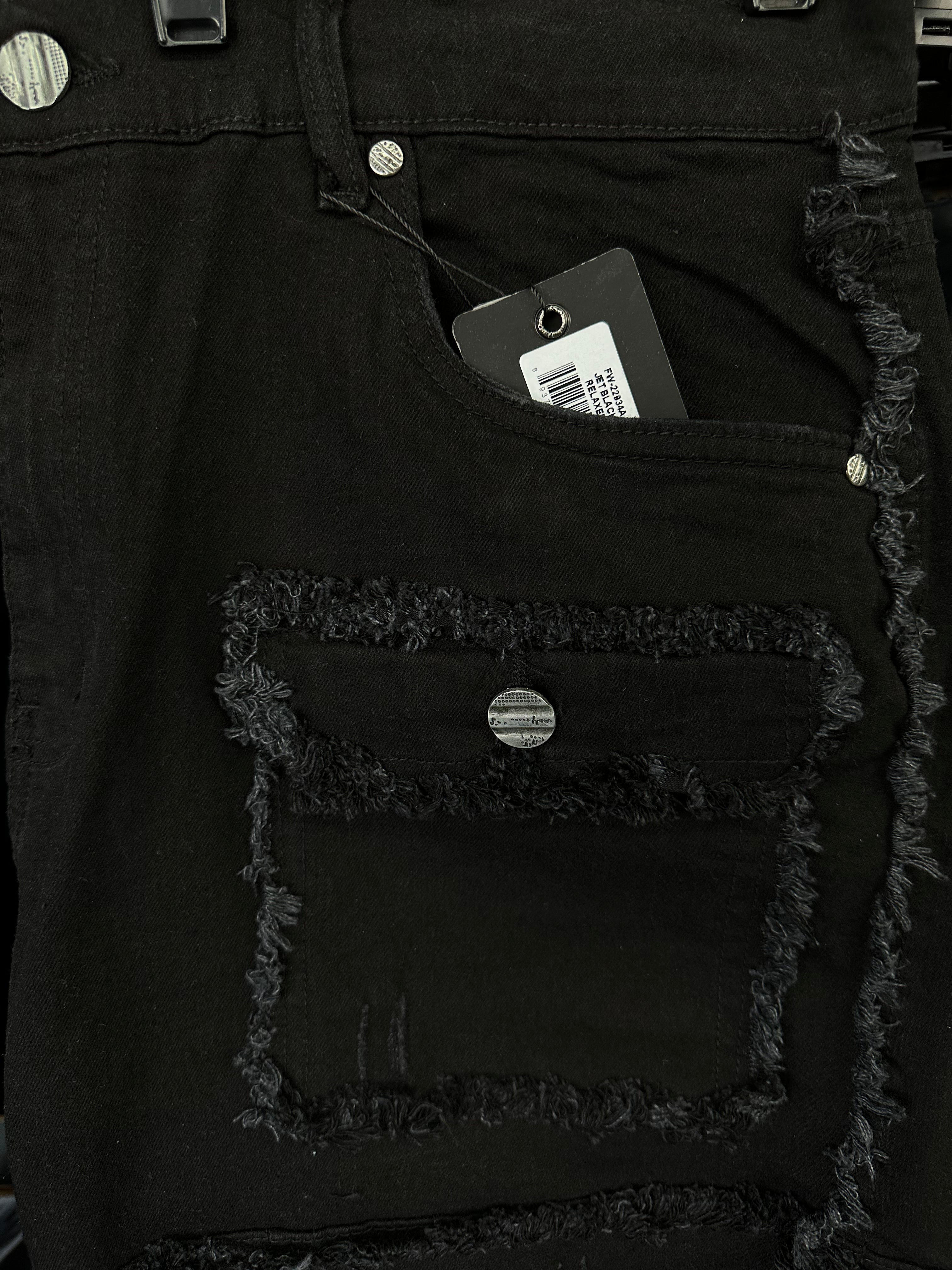 MEN'S PATCHWORK DENIM SHORTS - JET BLACK