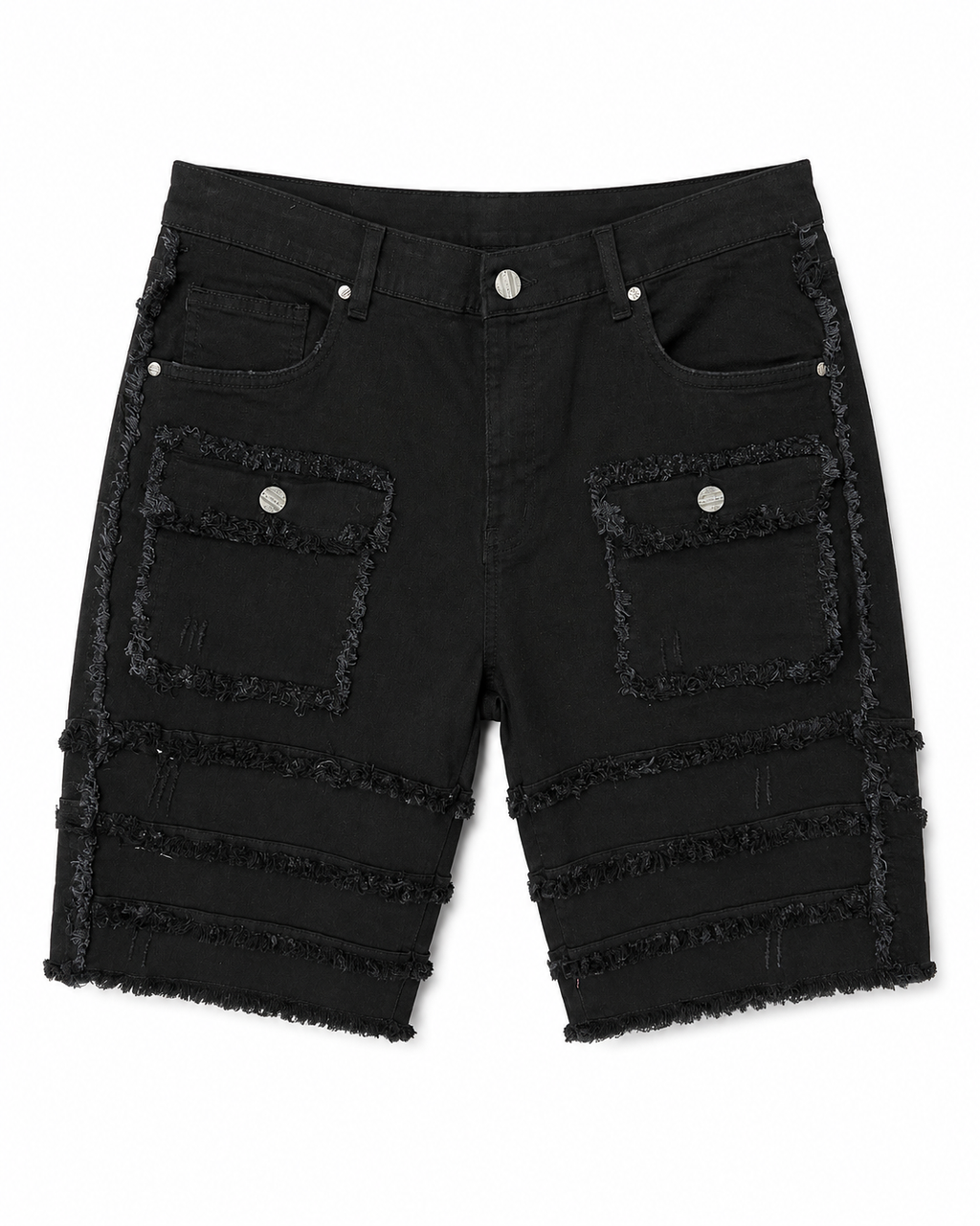 MEN'S PATCHWORK DENIM SHORTS - JET BLACK