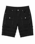 MEN'S PATCHWORK DENIM SHORTS - JET BLACK