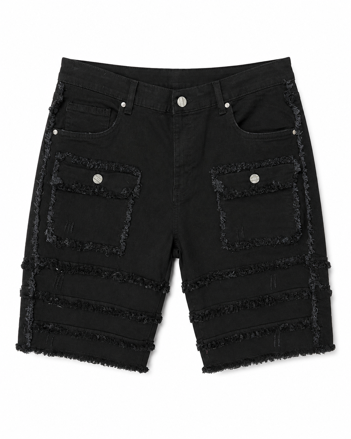 MEN'S PATCHWORK DENIM SHORTS - JET BLACK