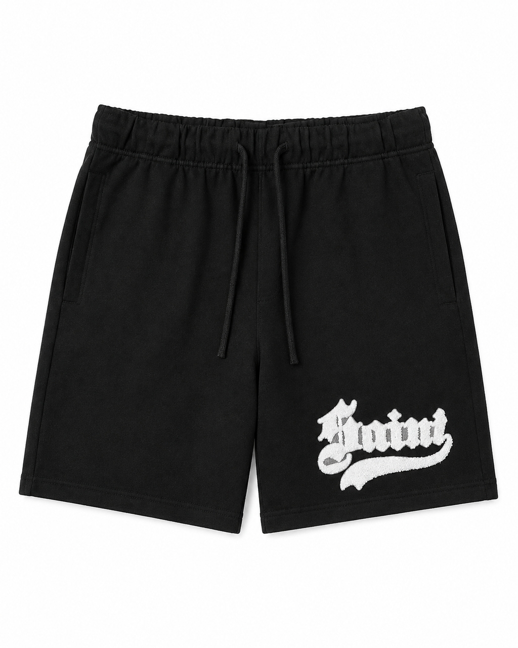 Rebel Minds Saint Embroidered Sweat Shorts – Black