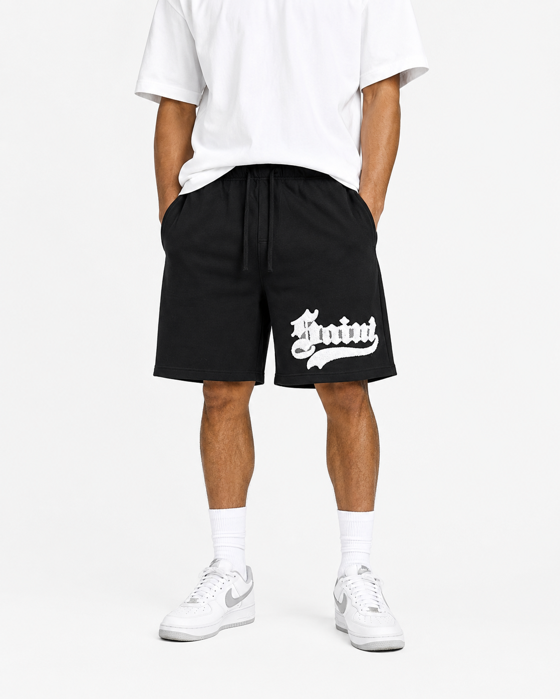 Rebel Minds Saint Embroidered Sweat Shorts – Black