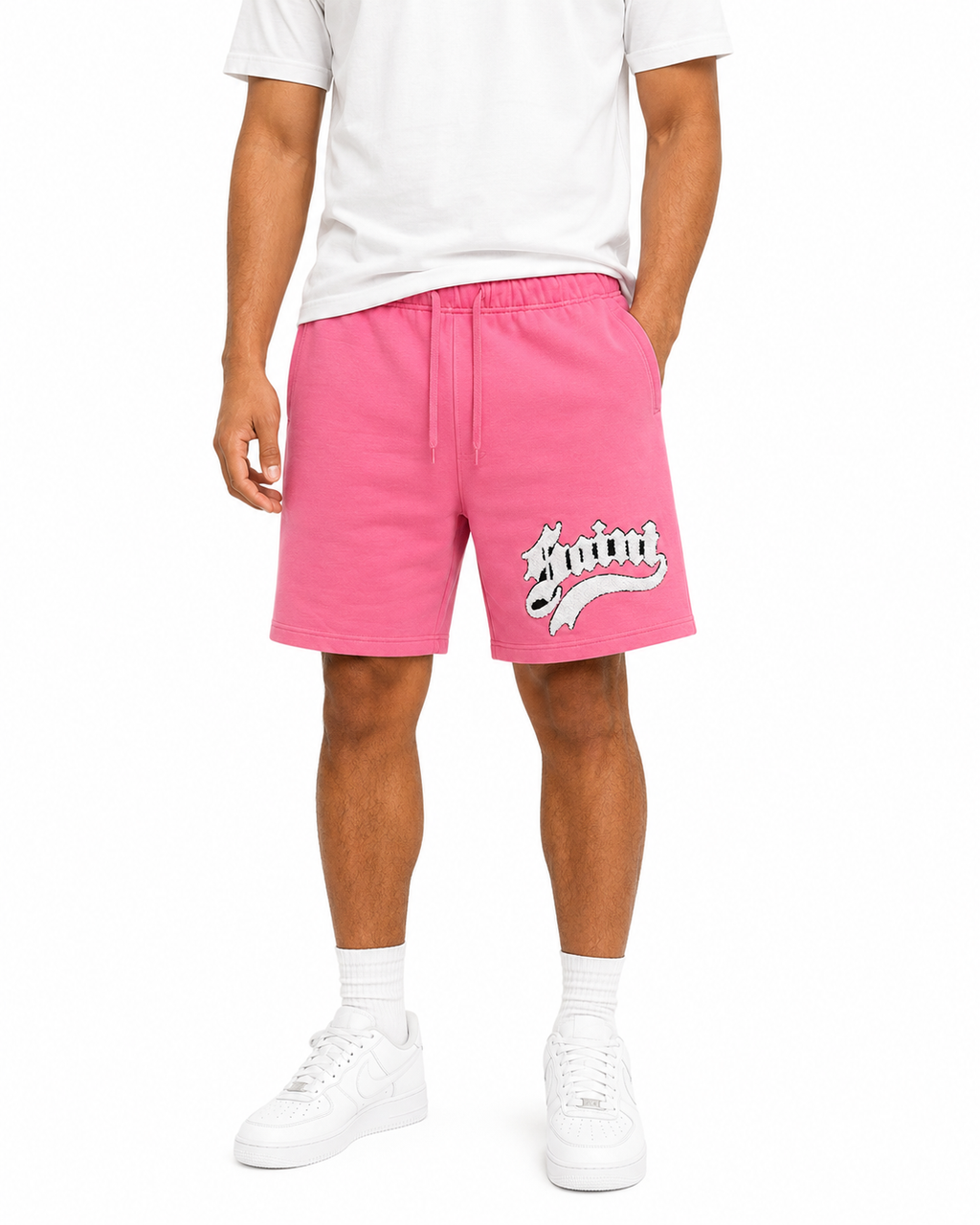 Rebel Minds Saint Embroidered Sweat Shorts – Pink