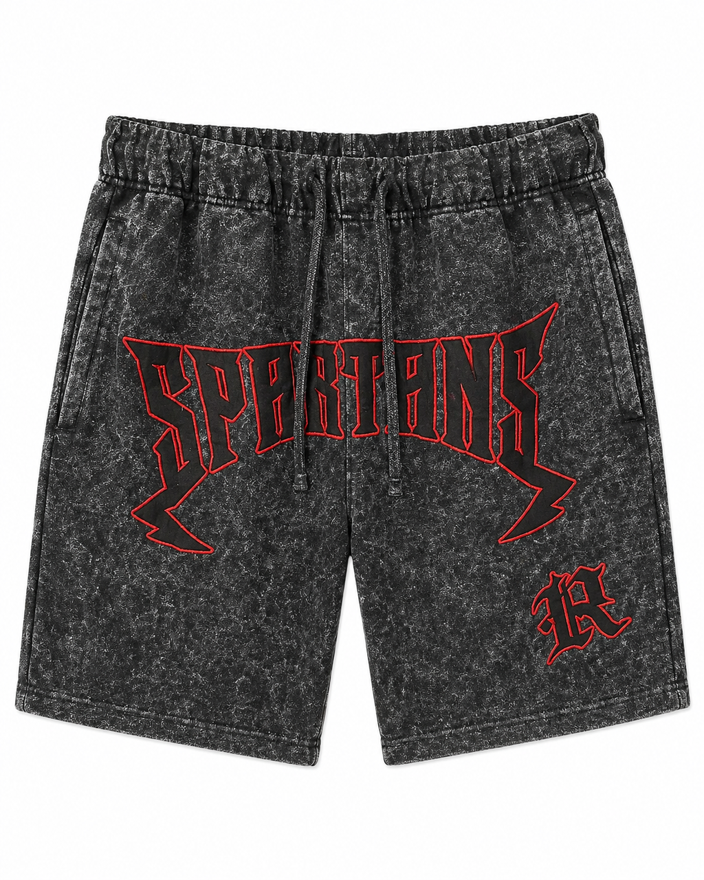 Rebel Minds Spartans Acid-Wash Shorts – Black/Red