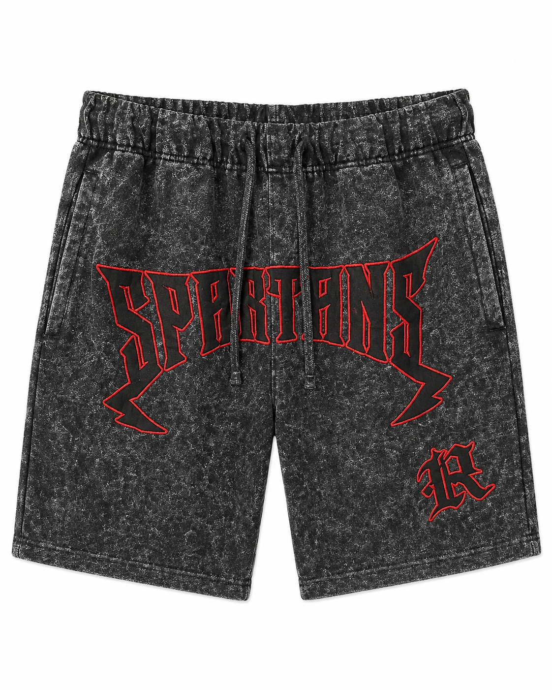 Rebel Minds Spartans Acid-Wash Shorts – Black/Red