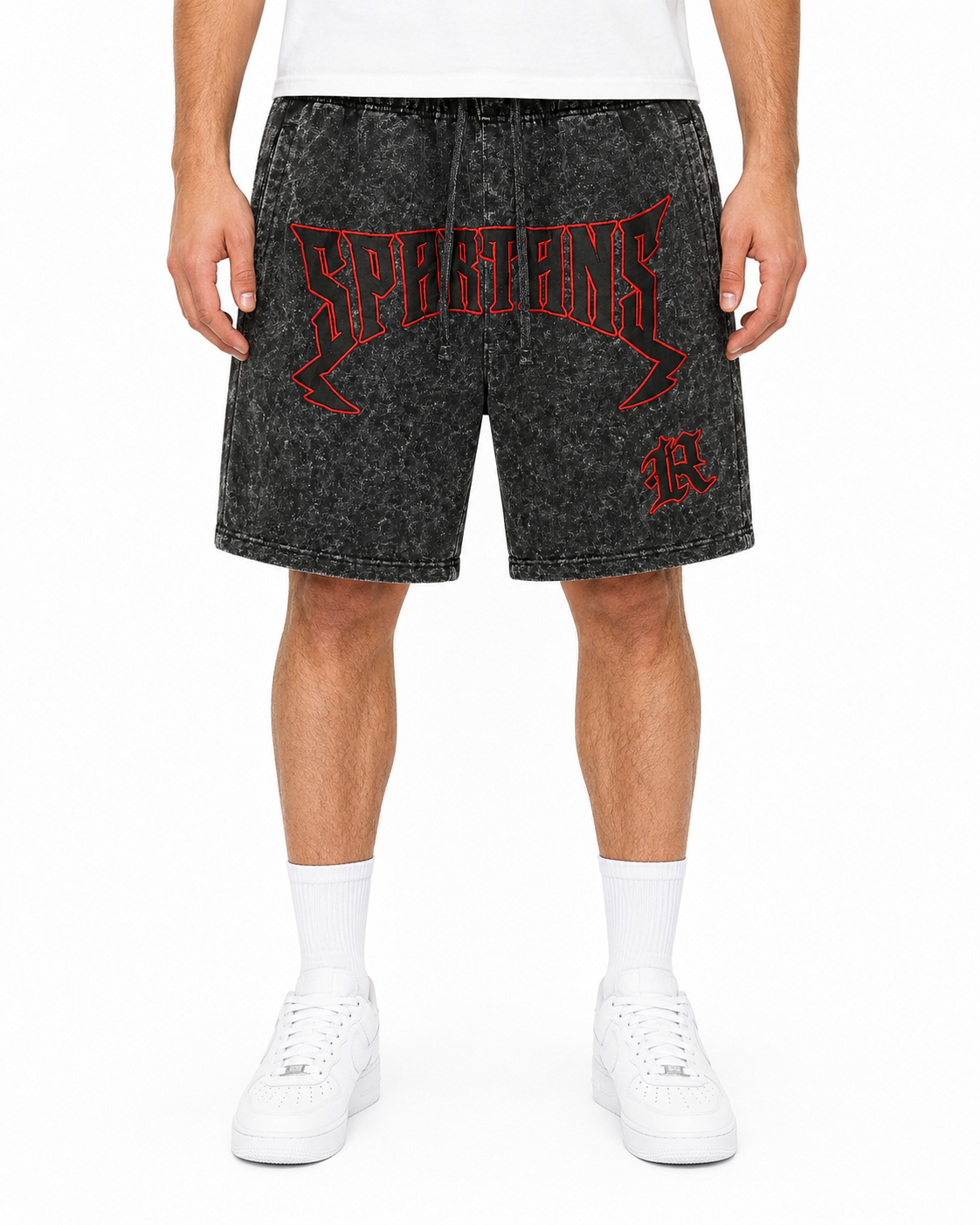 Rebel Minds Spartans Acid-Wash Shorts – Black/Red