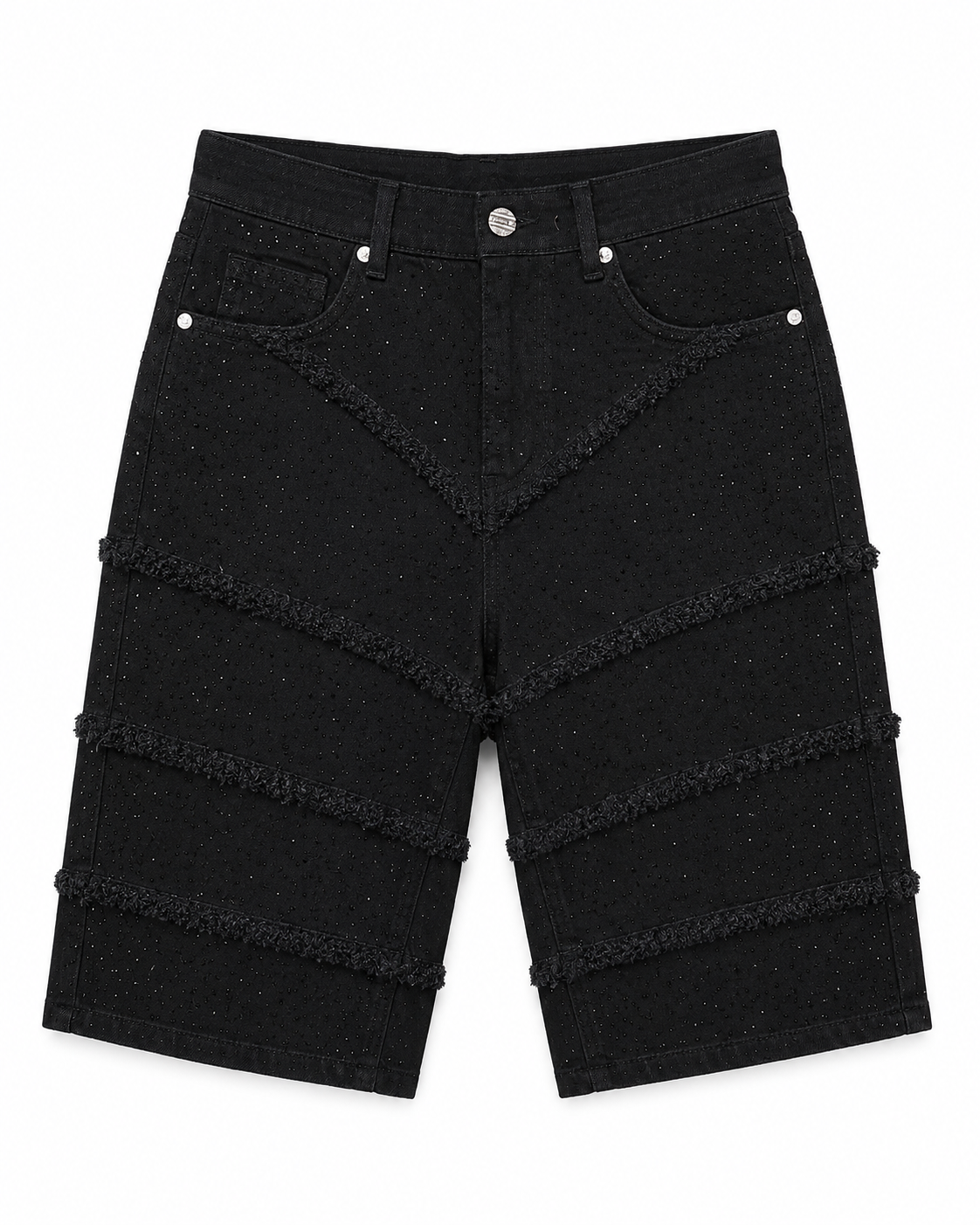 MEN'S FRAY CRYSTAL DENIM SHORTS COLLECTION - JET BLACK