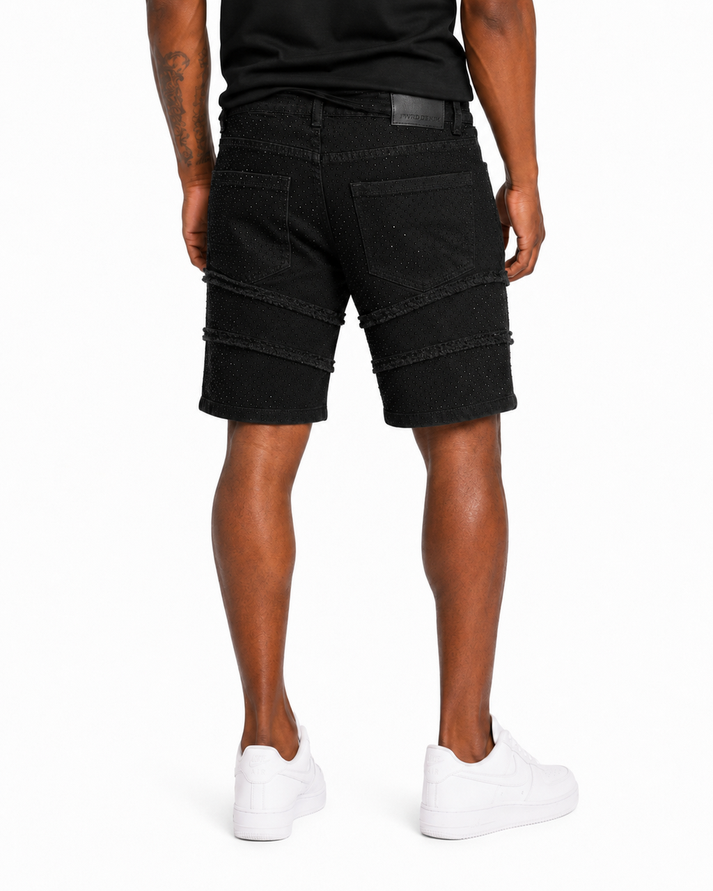 MEN'S FRAY CRYSTAL DENIM SHORTS COLLECTION - JET BLACK